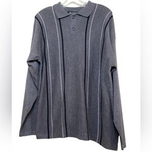BRANDINI LONG SLEEVED POLO COLLAR VINTAGE STRIPED SWEATER Size L Gray Black